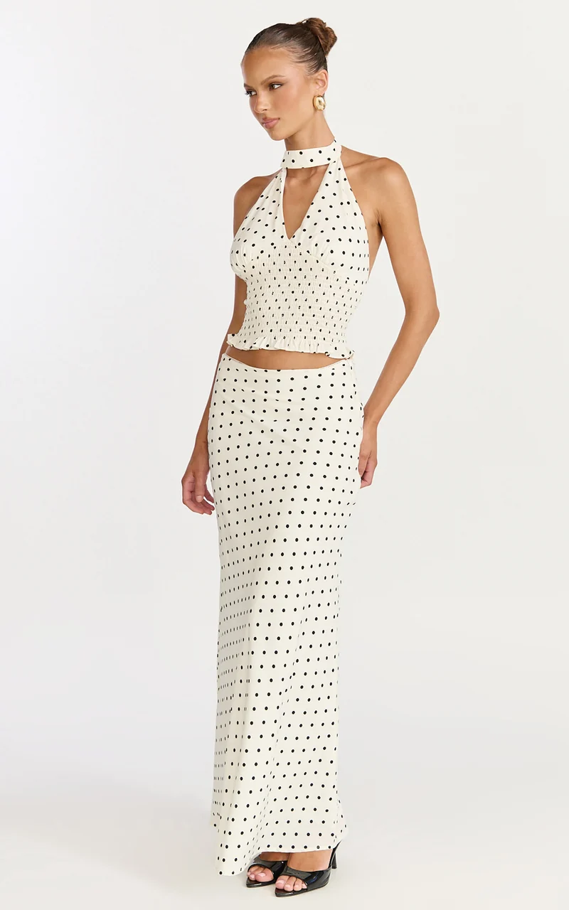 Charlotte Maxi Skirt - Polka Dot Skirt in White & Black Polka Dots