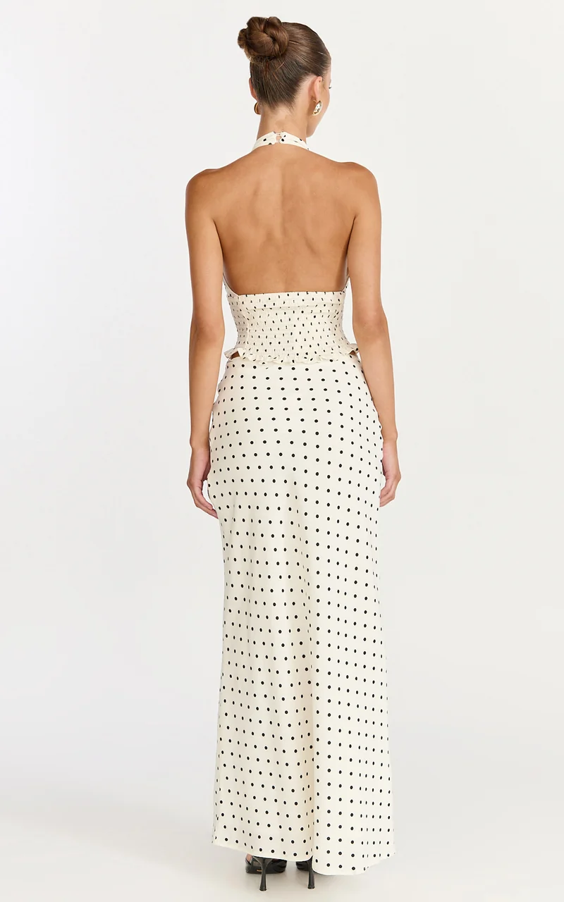 Charlotte Maxi Skirt - Polka Dot Skirt in White & Black Polka Dots