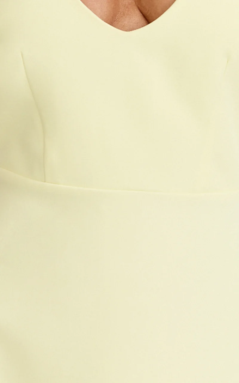 Leilani Midi Dress - Plunge Neck Hardware Fit and Flare Dress in Lemon
