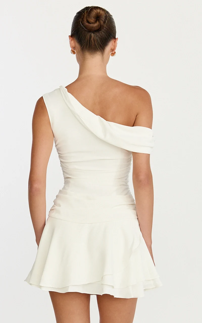 Vega Mini Dress - Off Shoulder Drop Waist Dress in White