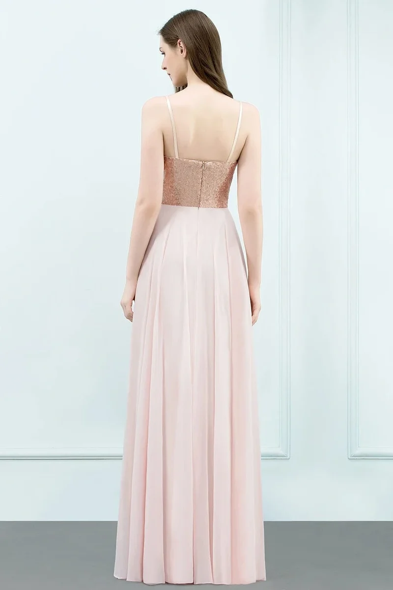 Robe demoiselle d'honneur rose poudré longue