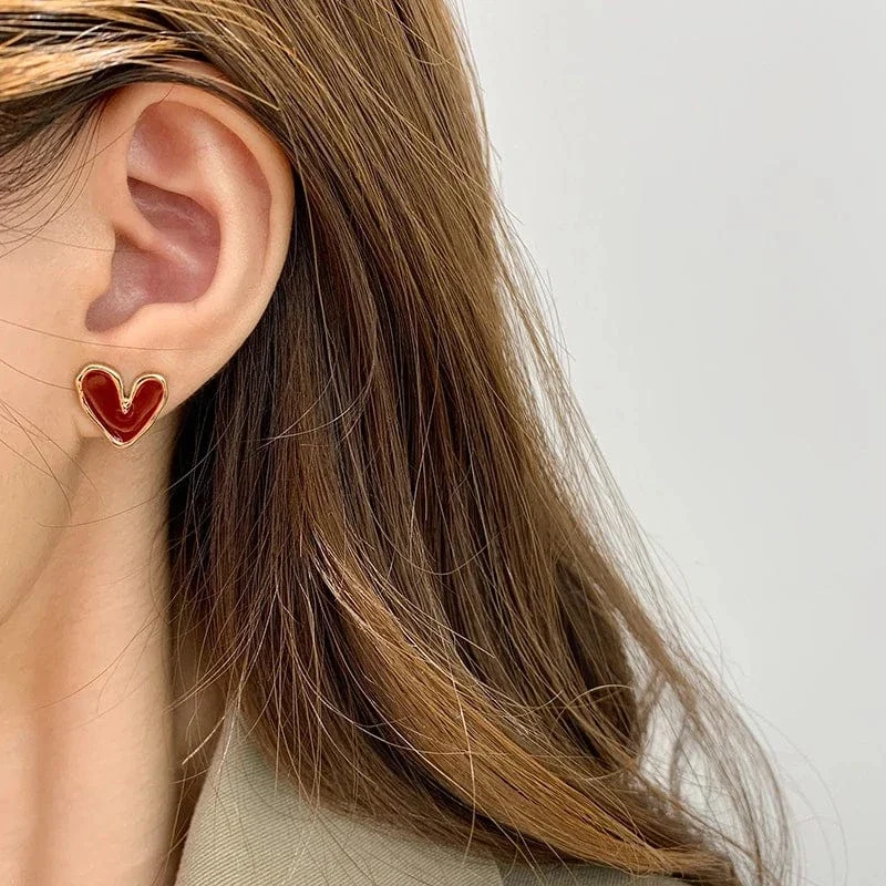 Boucles d’oreilles cœur bordeaux