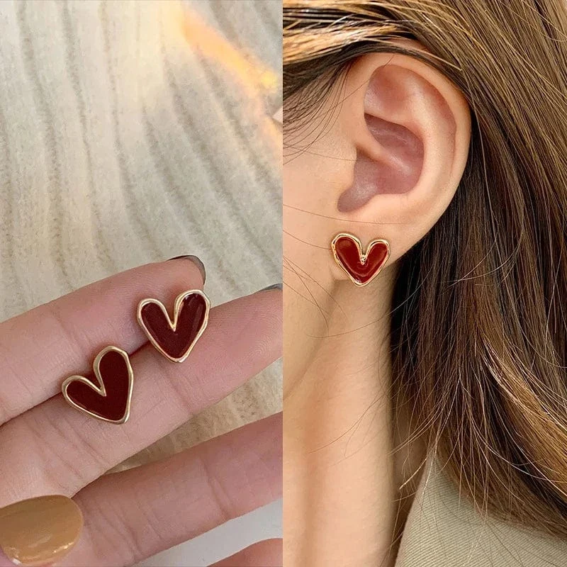 Boucles d’oreilles cœur bordeaux