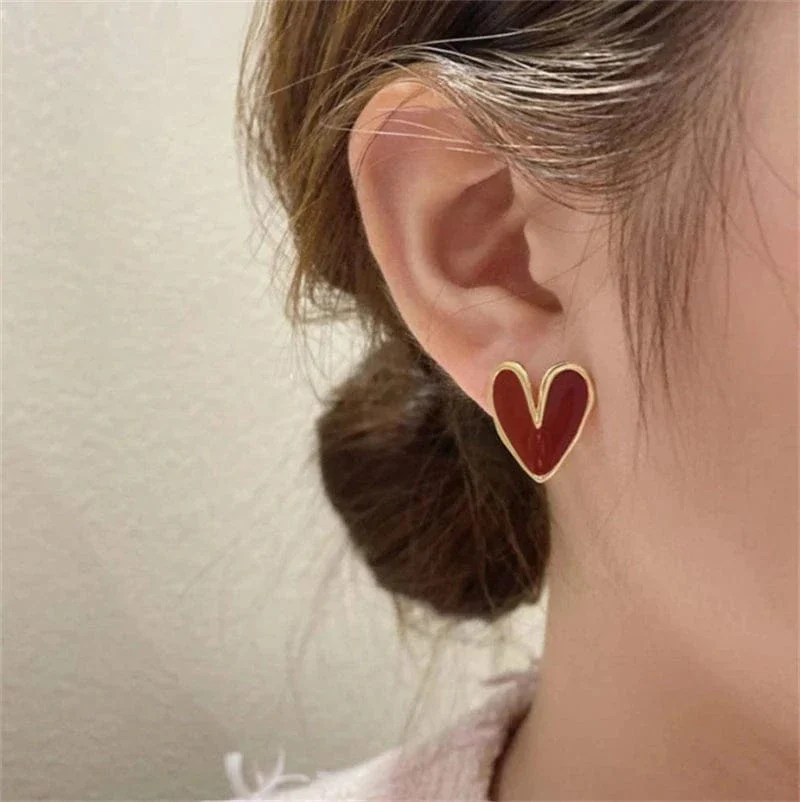 Boucles d’oreilles cœur bordeaux
