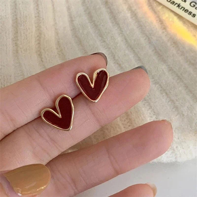 Boucles d’oreilles cœur bordeaux