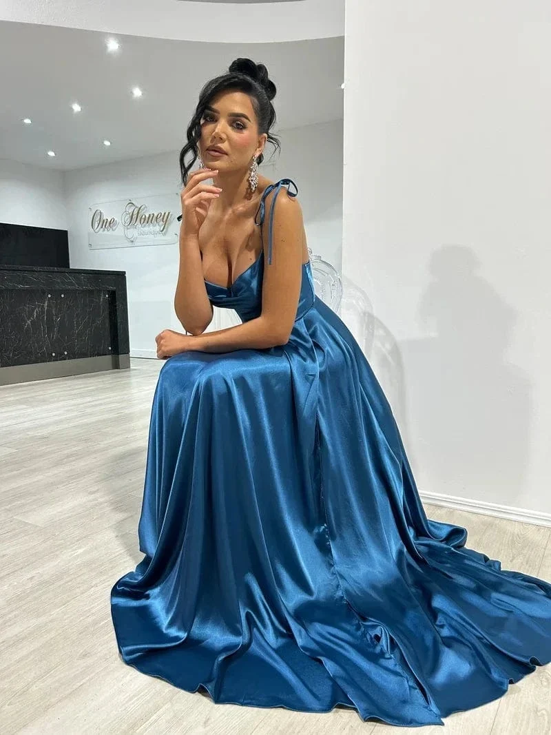 Robe de soirée sexy longue fendue satin