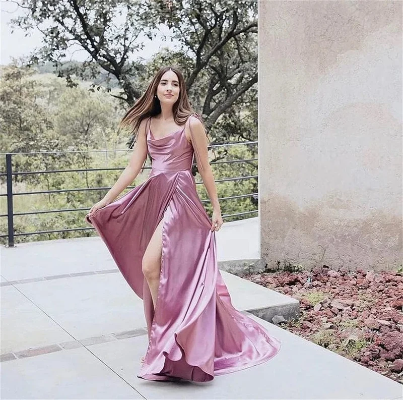 Robe de soirée sexy longue fendue satin