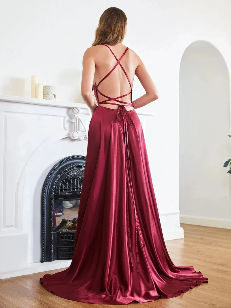 Robe invitée mariage longue soyeuse fendue