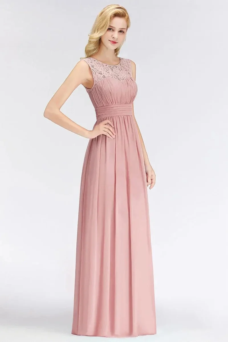 Robe demoiselle d'honneur rose poudré longue