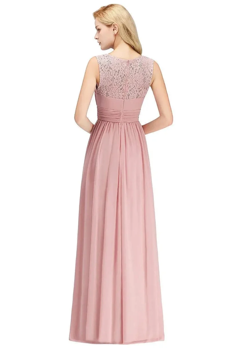 Robe demoiselle d'honneur rose poudré longue
