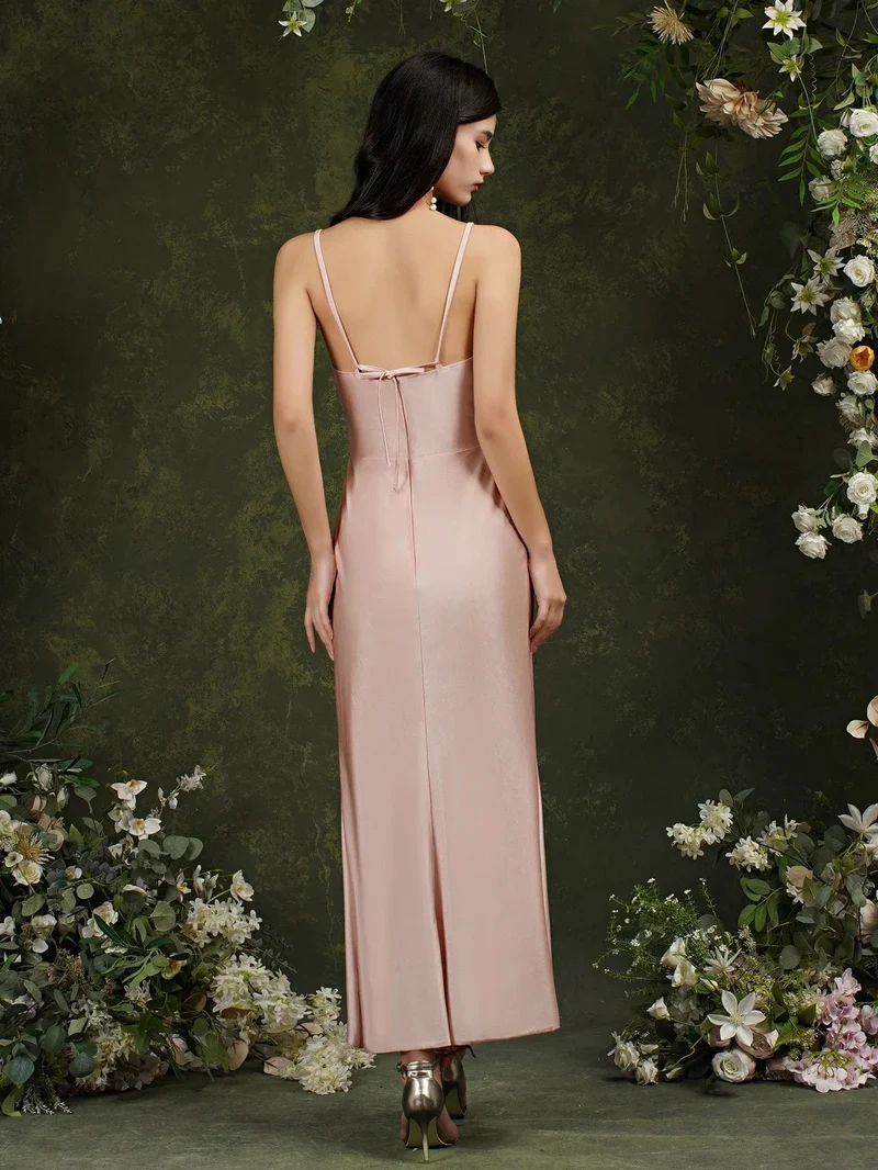 Robe de soirée sexy longue fendue beige