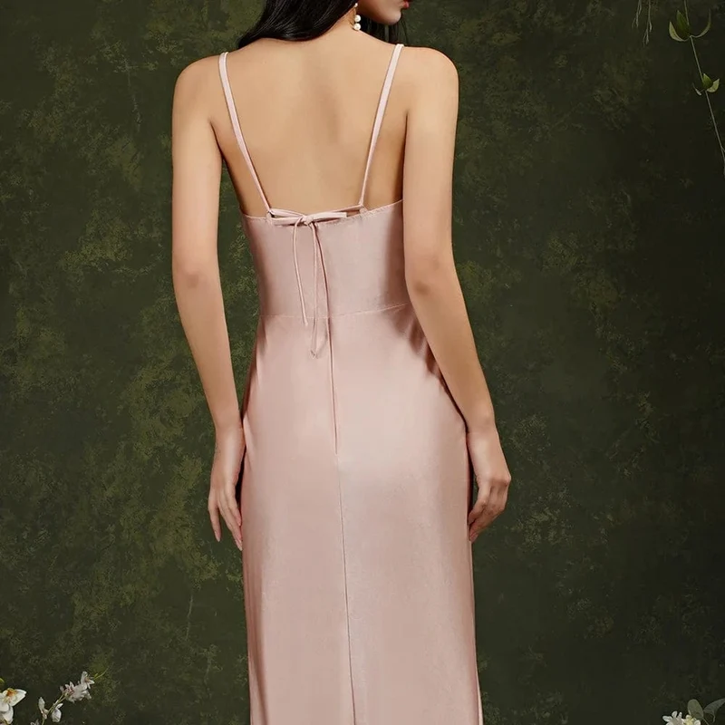 Robe de soirée sexy longue fendue beige
