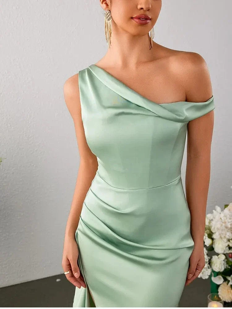 Robe invitée mariage vert sauge longue