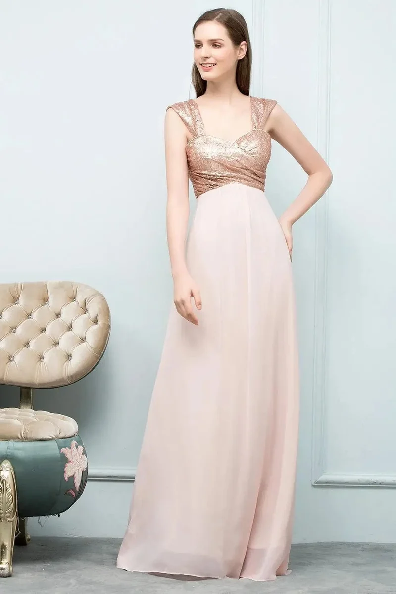 Robe demoiselle d'honneur rose poudré haut doré