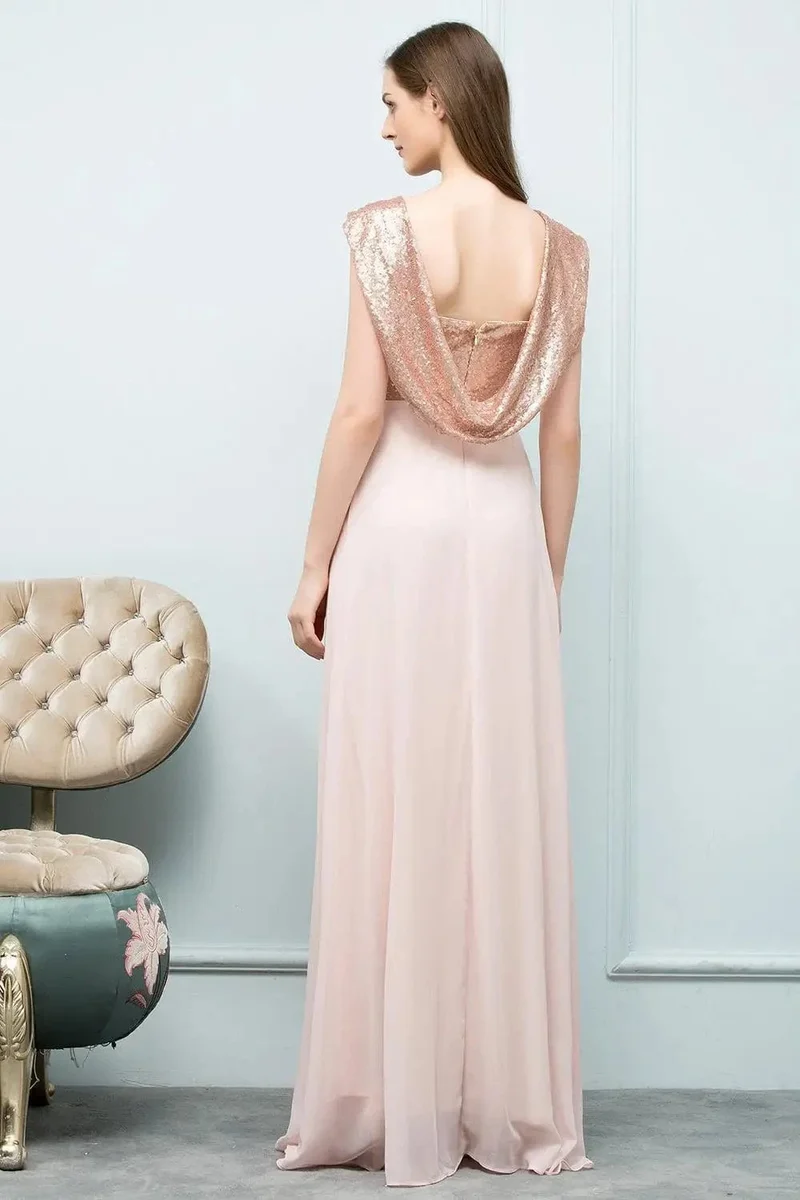 Robe demoiselle d'honneur rose poudré haut doré