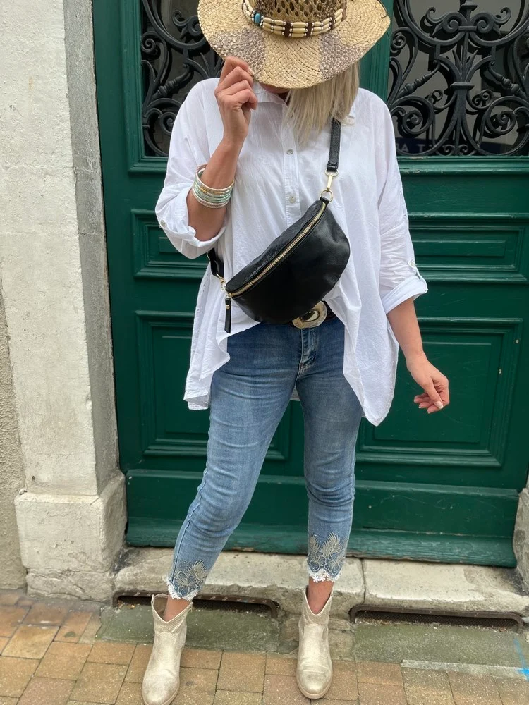 Banane Tosca M/L en cuir noir