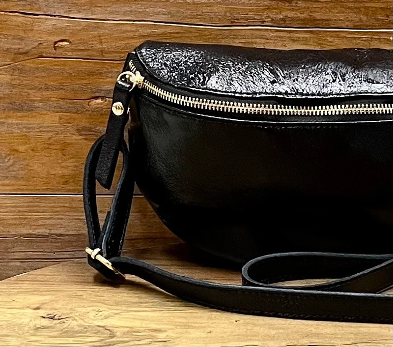 Banane Tosca M/L en cuir noir