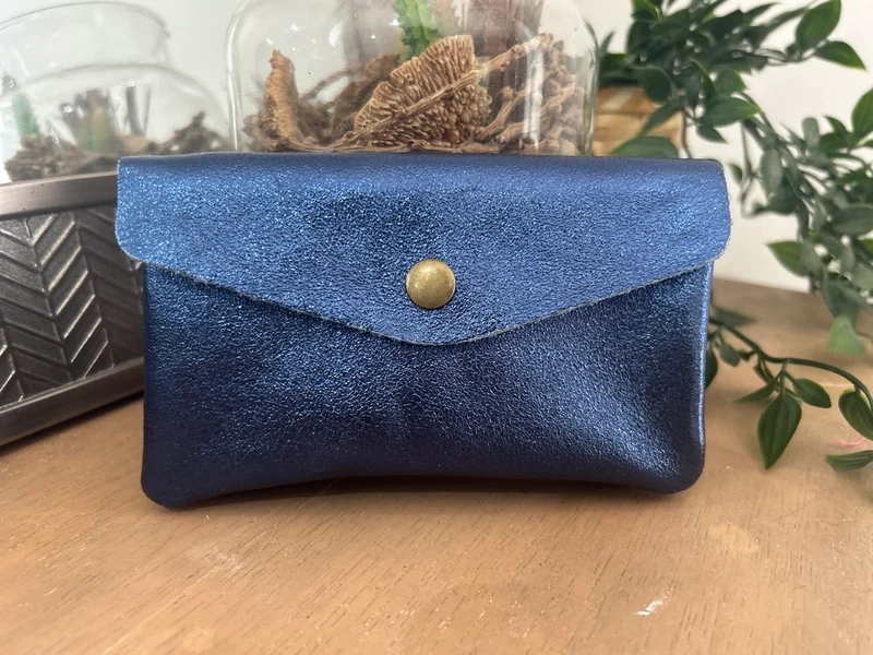 Porte monnaie Rico en cuir bleu marine