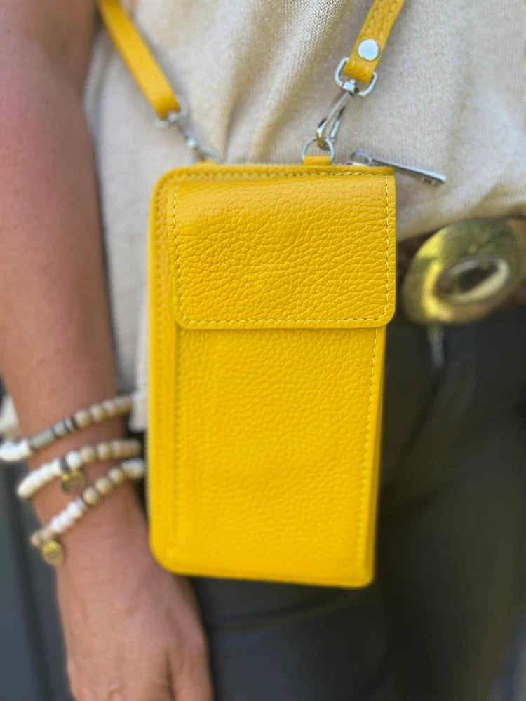 Portefeuille range téléphone en cuir Tonio jaune