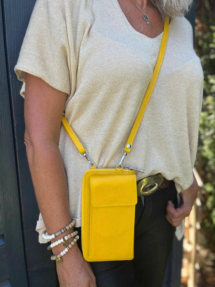 Portefeuille range téléphone en cuir Tonio jaune