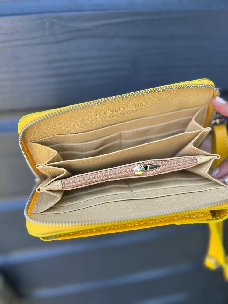 Portefeuille range téléphone en cuir Tonio jaune