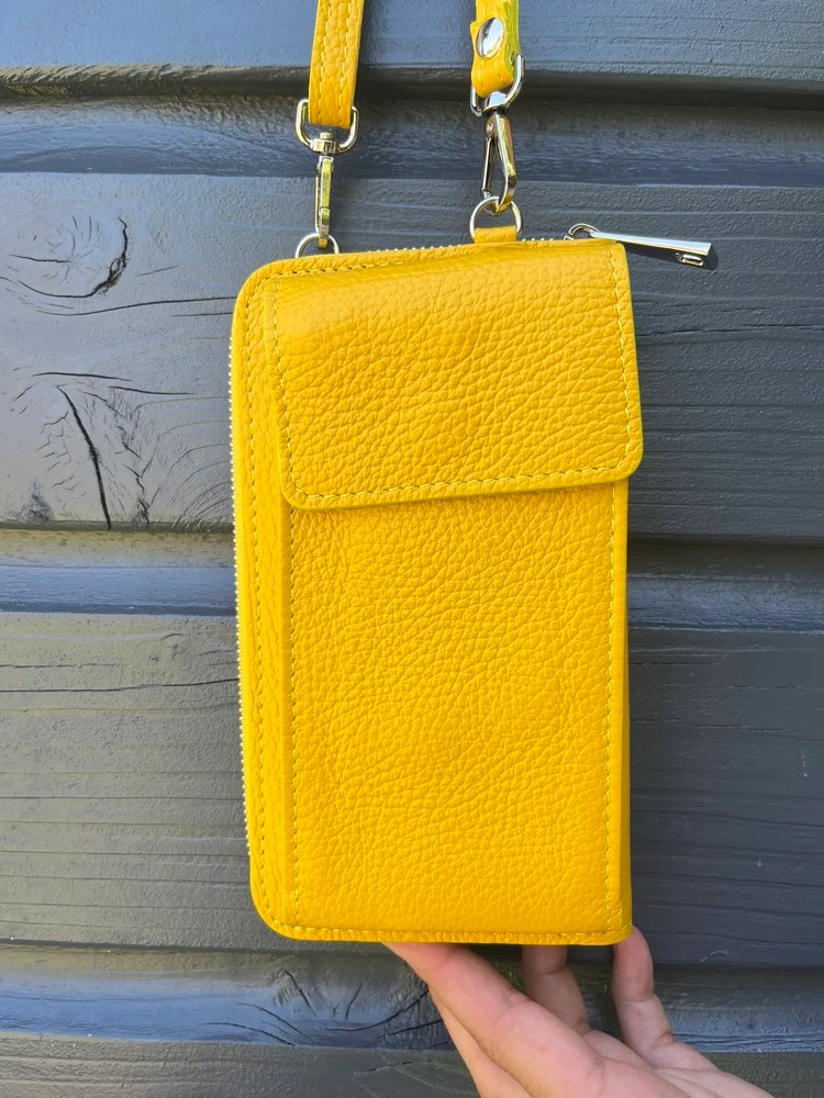 Portefeuille range téléphone en cuir Tonio jaune