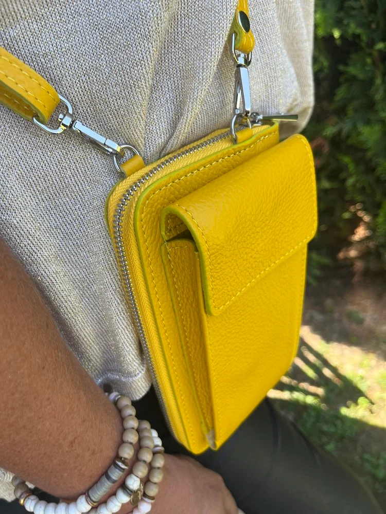 Portefeuille range téléphone en cuir Tonio jaune