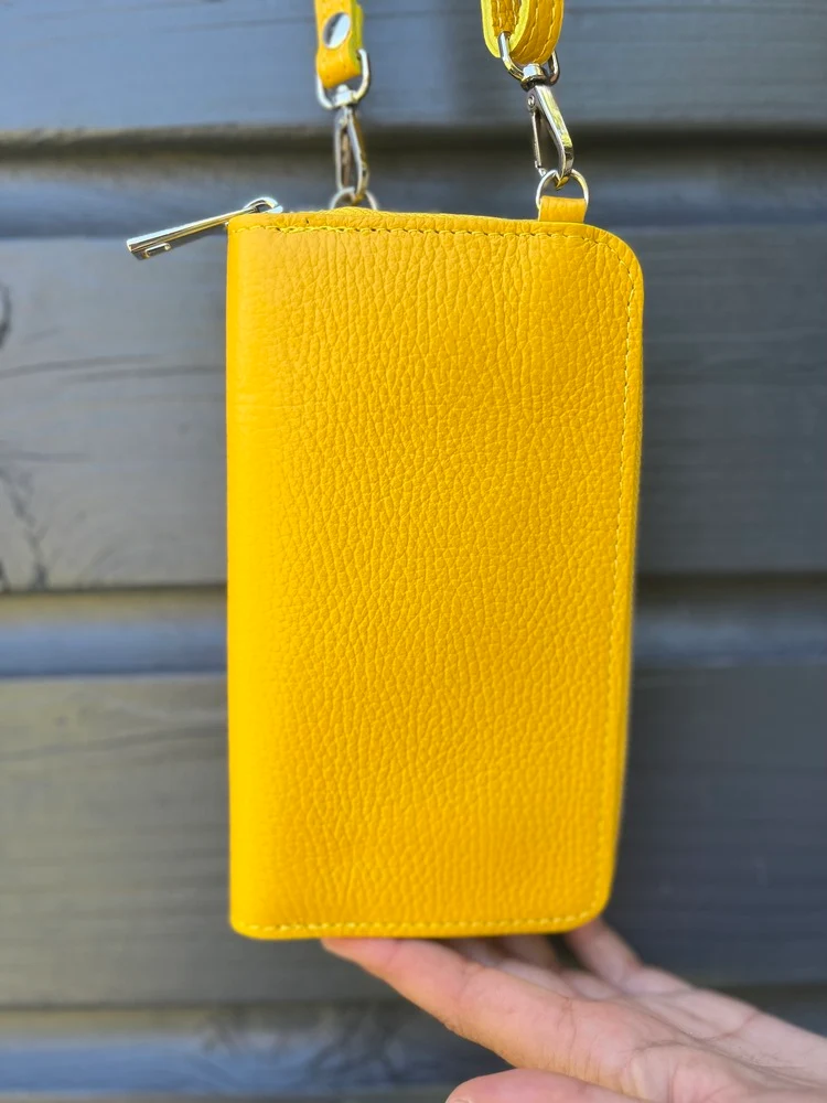 Portefeuille range téléphone en cuir Tonio jaune