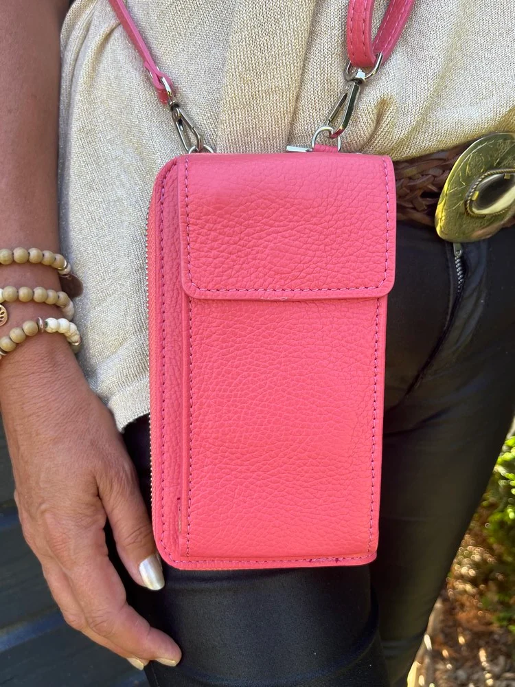 Portefeuille range téléphone en cuir Tonio rose