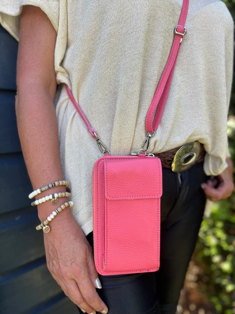 Portefeuille range téléphone en cuir Tonio rose
