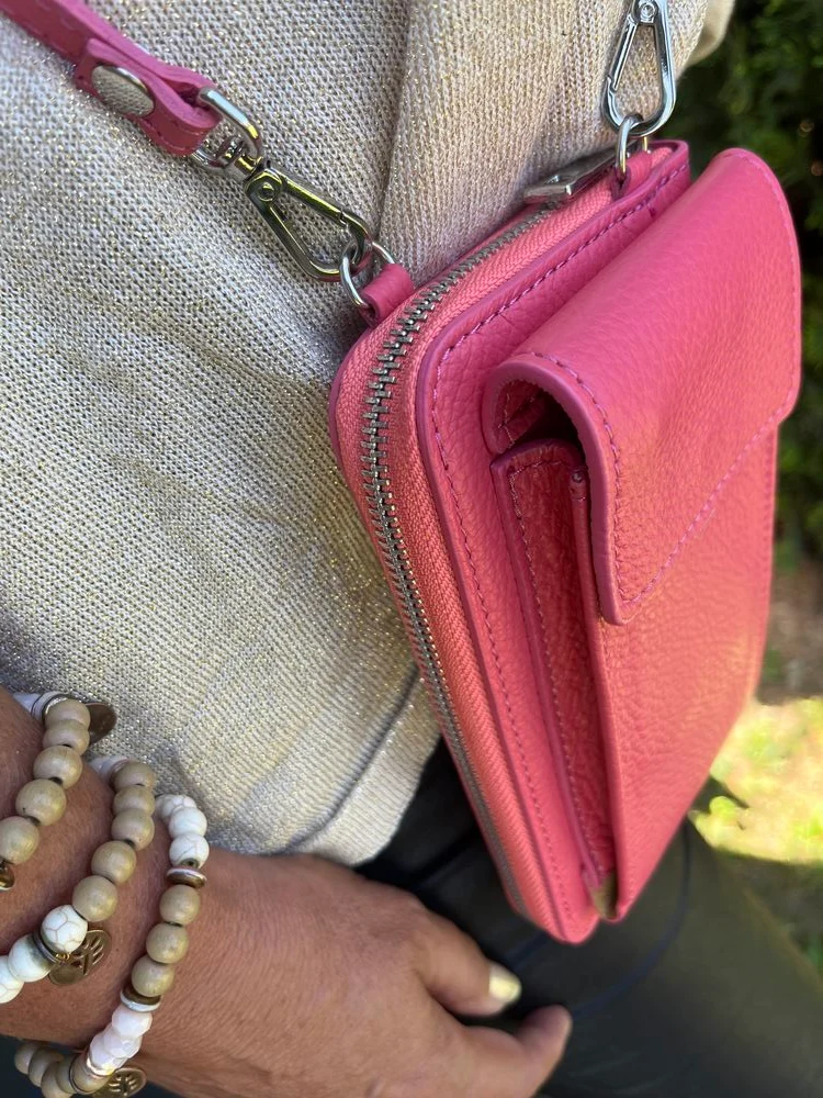 Portefeuille range téléphone en cuir Tonio rose