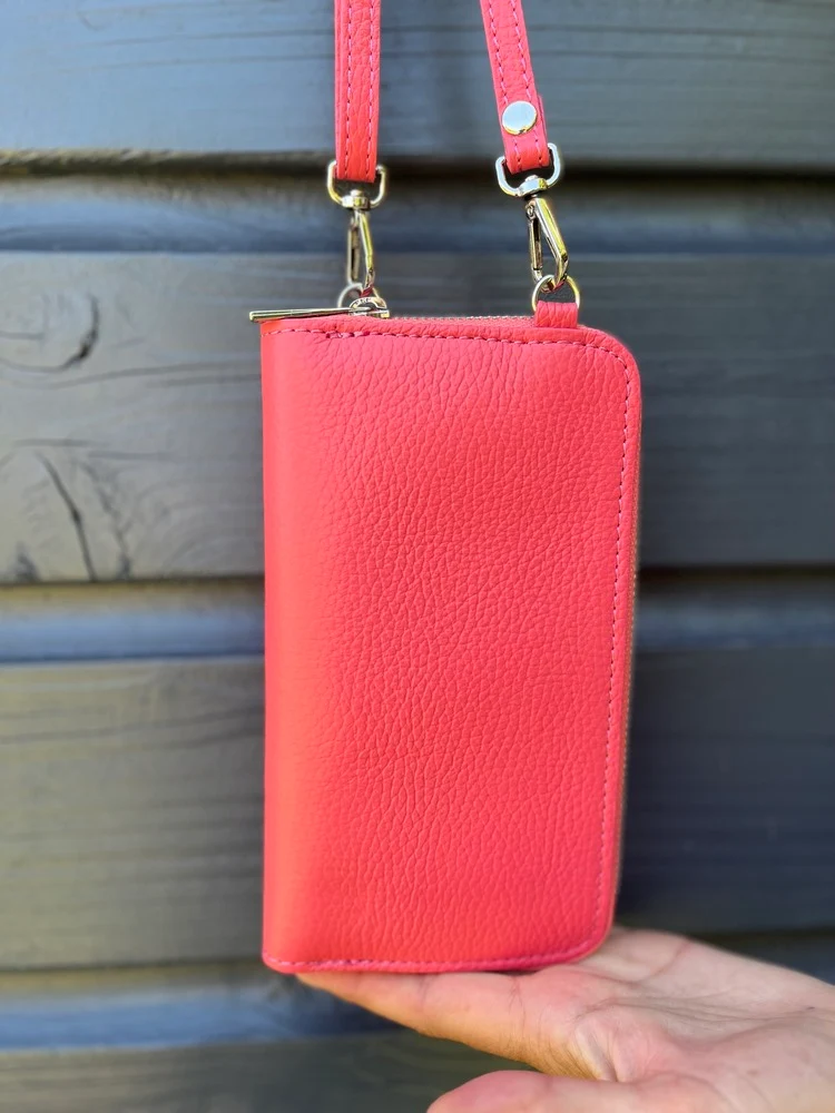 Portefeuille range téléphone en cuir Tonio rose