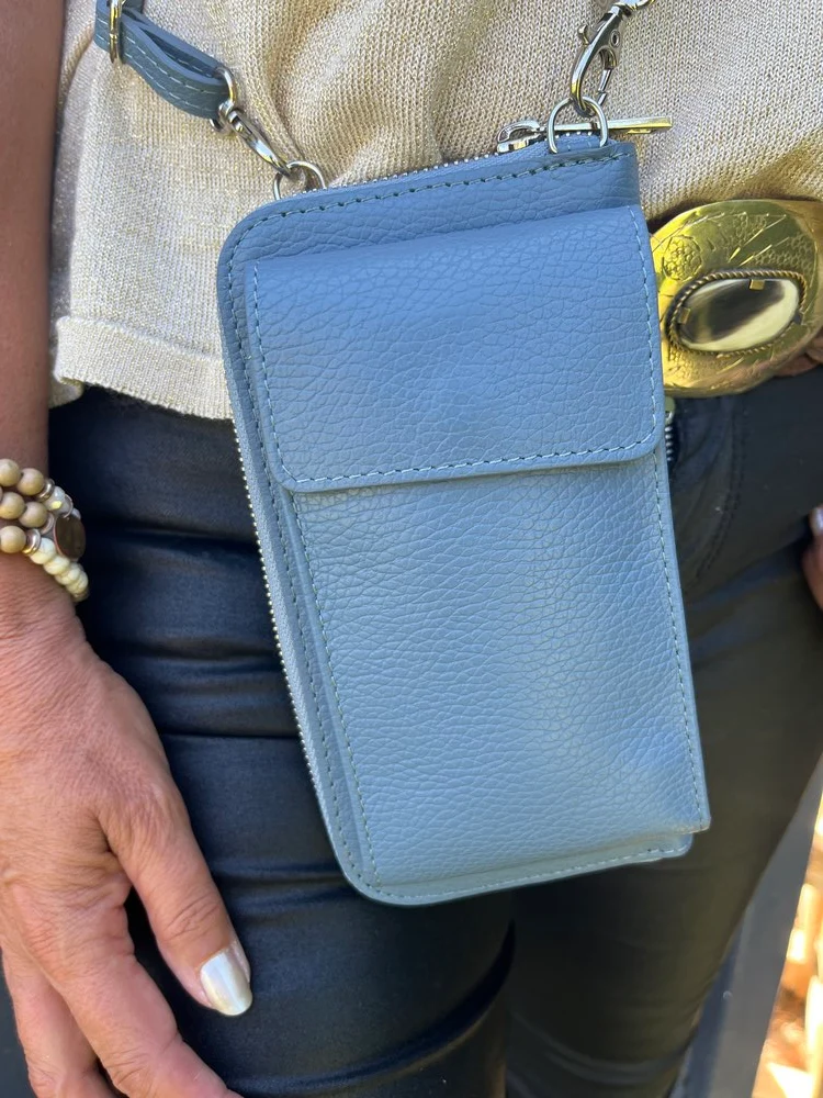 Portefeuille range téléphone en cuir Tonio bleu