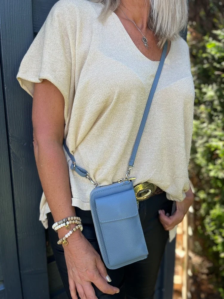 Portefeuille range téléphone en cuir Tonio bleu