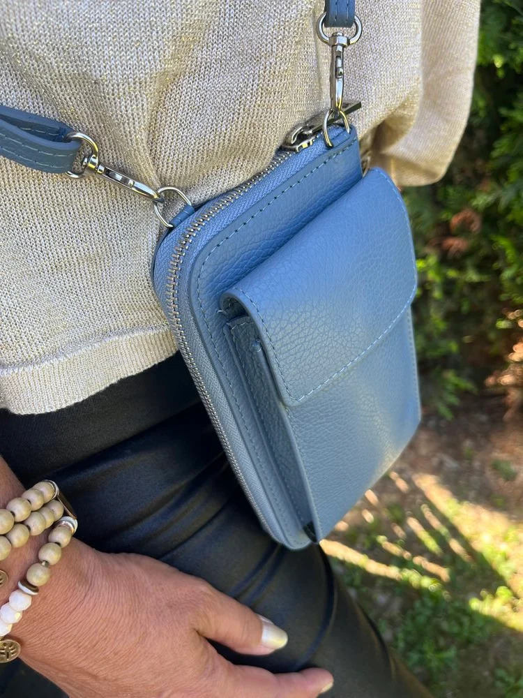Portefeuille range téléphone en cuir Tonio bleu