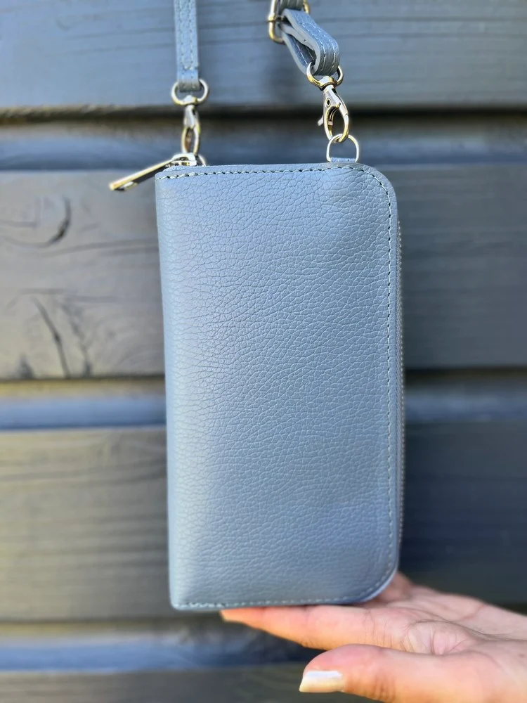 Portefeuille range téléphone en cuir Tonio bleu