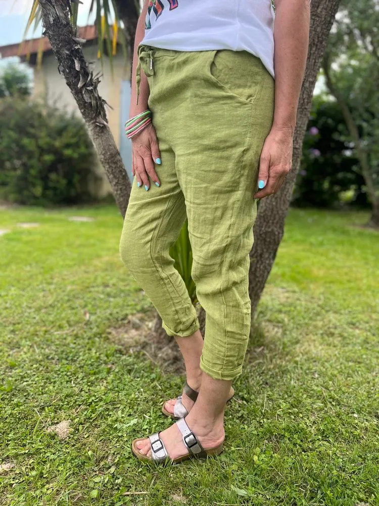 Pantalon en lin Tio pistache