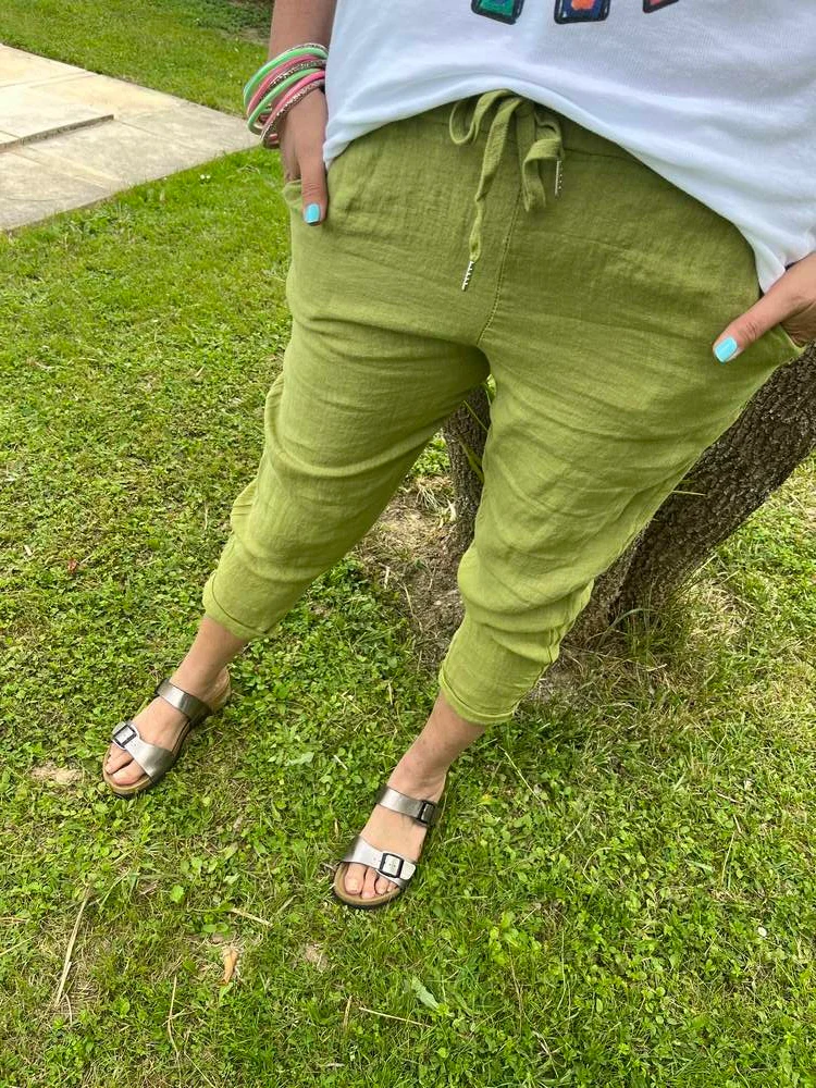 Pantalon en lin Tio pistache