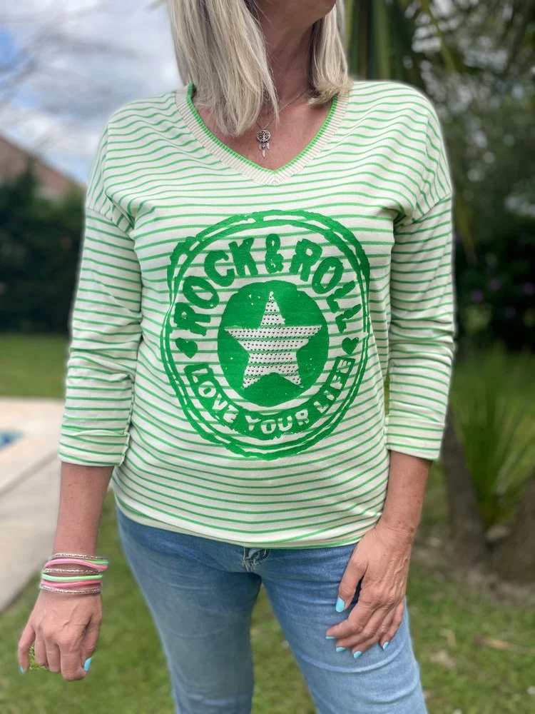 Sweat rayé Rock&Roll vert