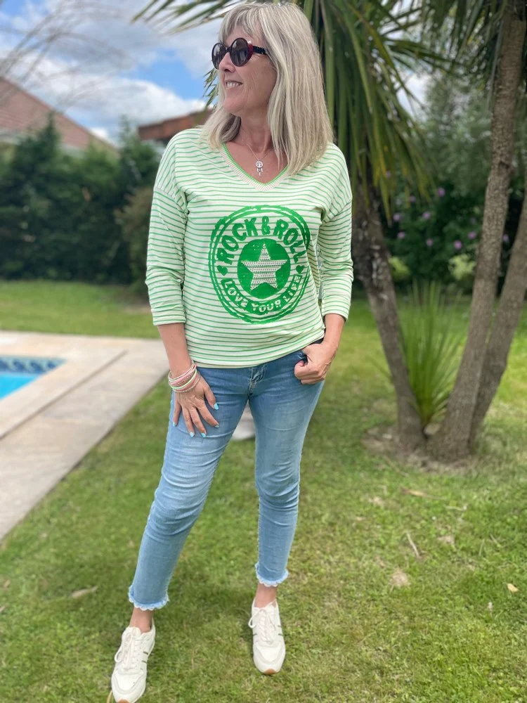 Sweat rayé Rock&Roll vert