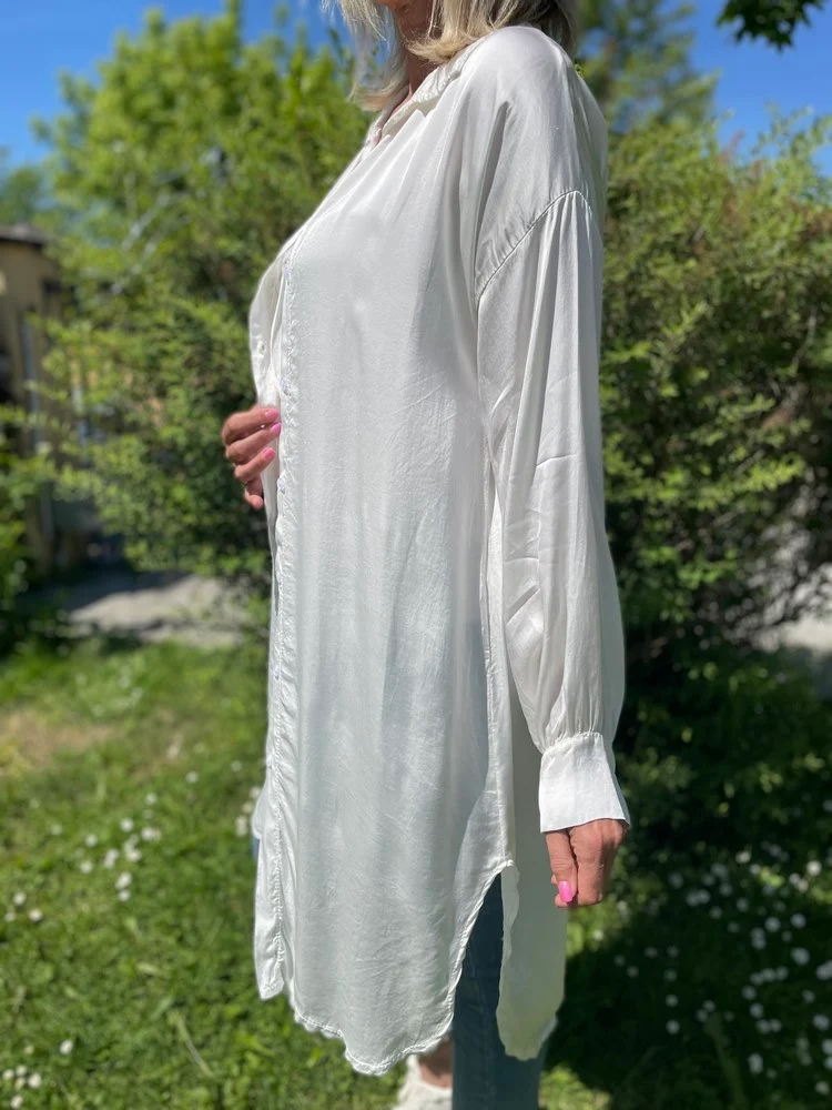 Chemise satinée Léna ivoire