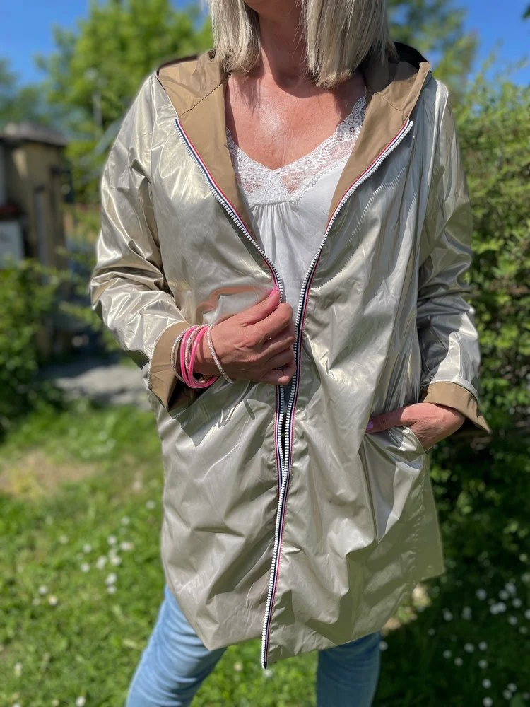 Veste imperméable Laura réversible longue camel et doré