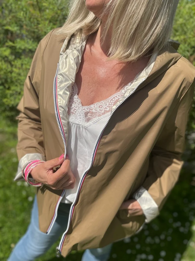 Veste imperméable Laura réversible courte camel et doré