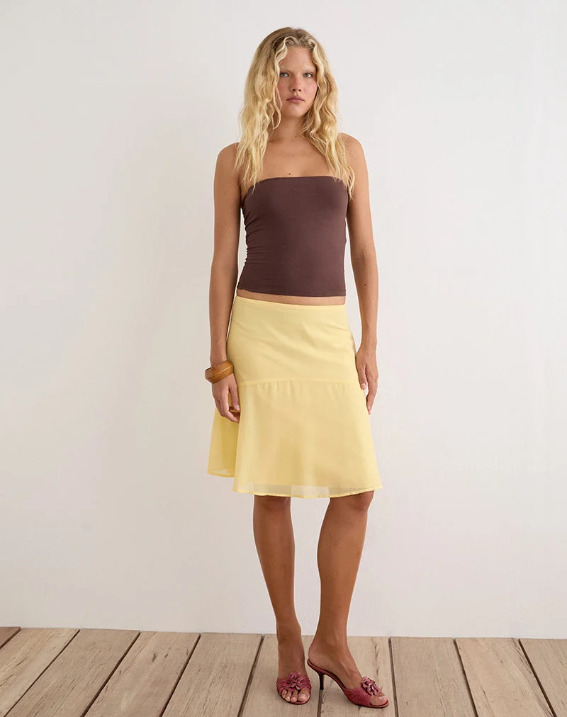 Jupe midi Namora en mousseline jaune pastel