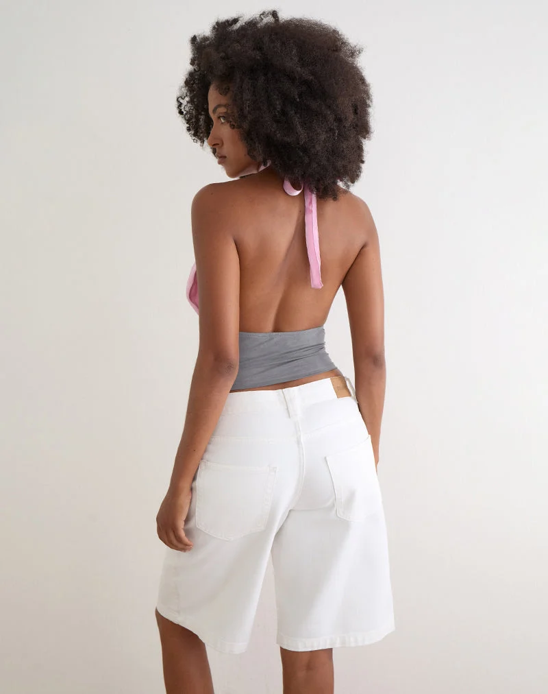 Haut dos nu Rania en organza de satin rose avec contrastes gris