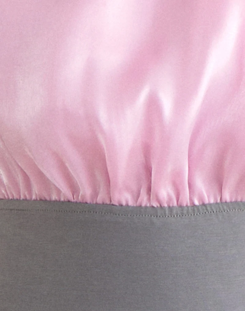 Haut dos nu Rania en organza de satin rose avec contrastes gris