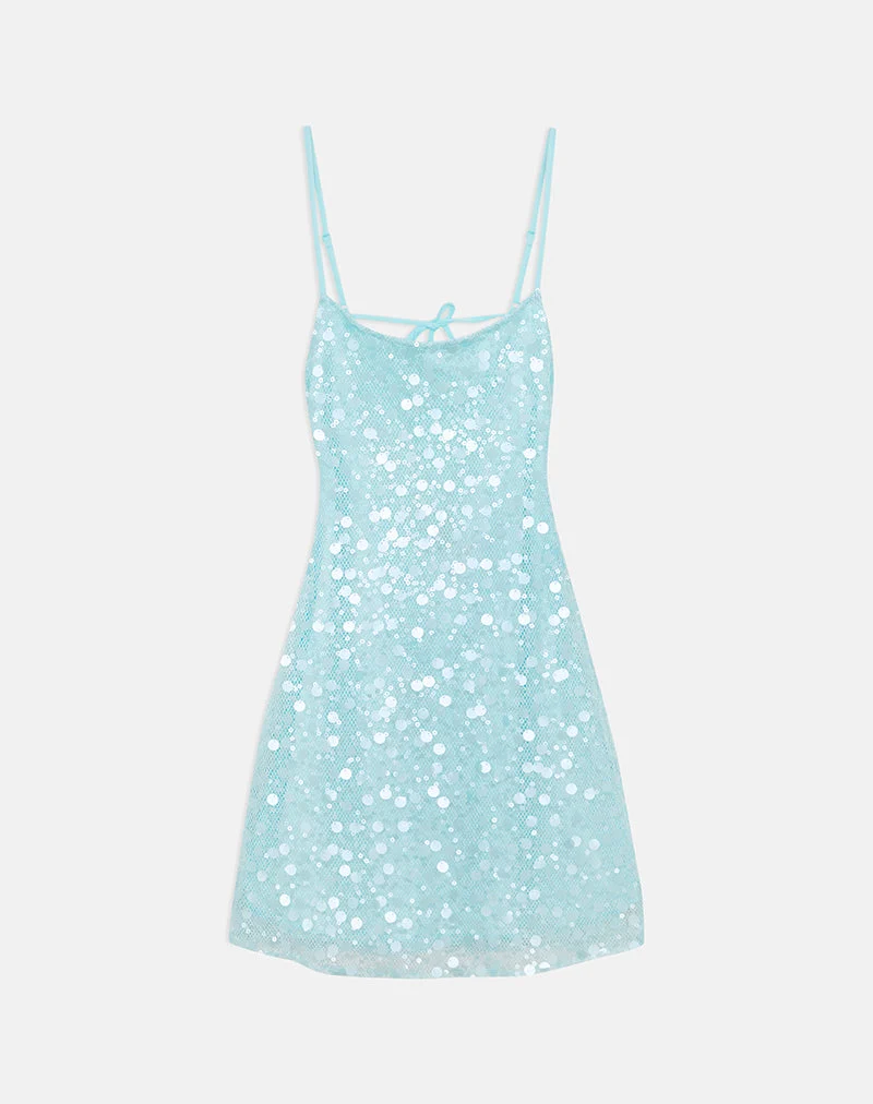 Mini-robe Nataru en tulle à paillettes, bleue
