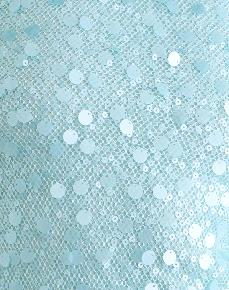 Haut Arlela en tulle à paillettes bleu avec ourlet orné de perles