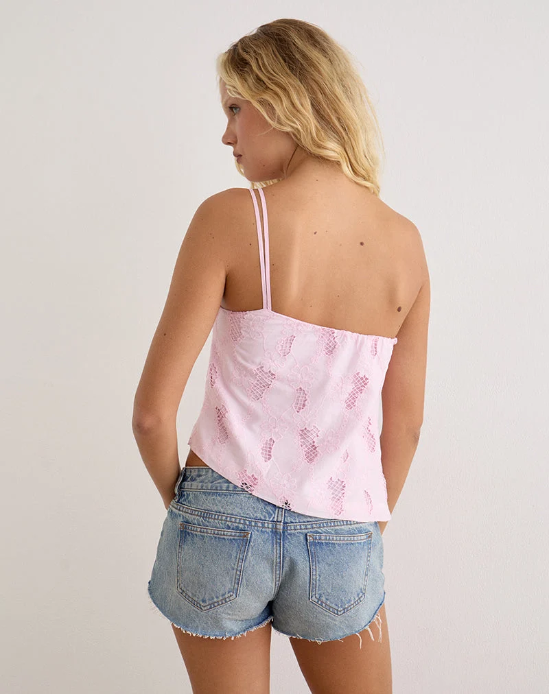 Haut à bretelles Beline en broderie rose pâle