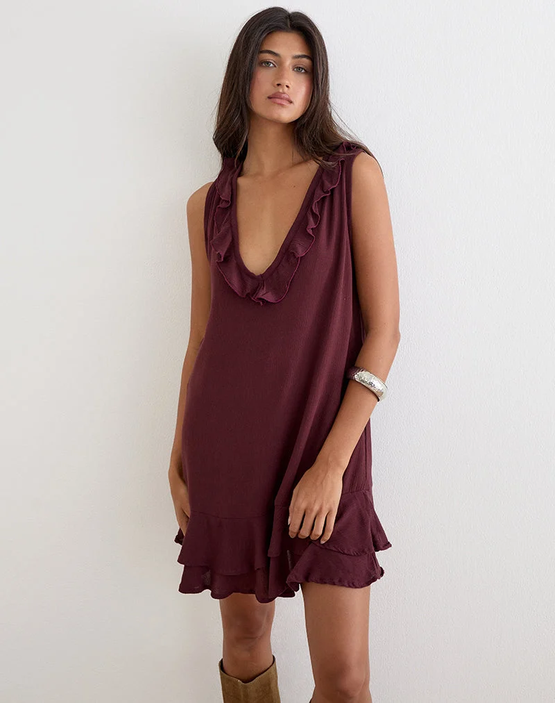 Mini-robe Swade Plunge, couleur prune froissée